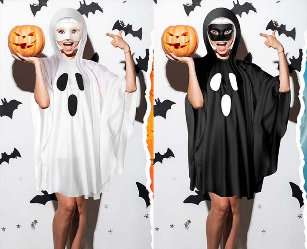 Womens Hooded Ghost Costume Halloween Funny Role Playing Robe Cloak Dress